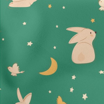 Moon And Rabbit Illustration Lightweight Cotton Poplin