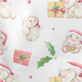 Watercolor Bunny For Christmas Lightweight Cotton Poplin