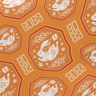 Chinese Flowers And Rabbits Midweight Cotton Poplin