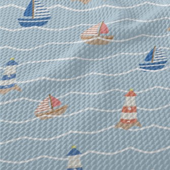 Red And Blue Sailboat And Ligh Birdseye Piqué