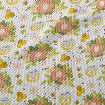Gentle Flowers And Bee Honey Birdseye Piqué