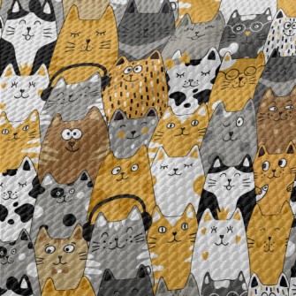 Cats Of Various Shapes Birdseye Piqué