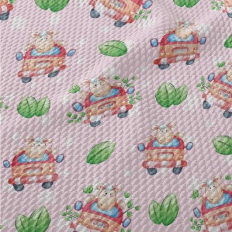 Sheep Driving A Car Birdseye Piqué