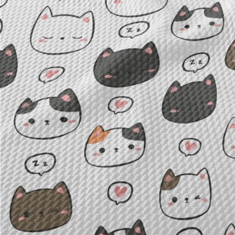 Hand Drawn Cute Cats Of Variou Birdseye Piqué
