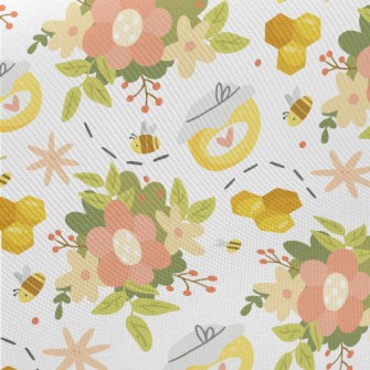 Gentle Flowers And Bee Honey Twill