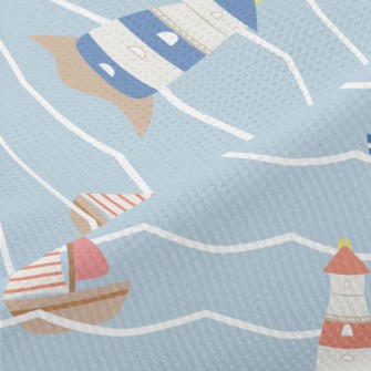 Red And Blue Sailboat And Ligh Piqué