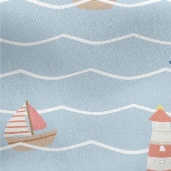 Red And Blue Sailboat And Ligh Jersey Backed Fleece