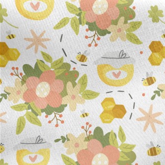 Gentle Flowers And Bee Honey Jersey Backed Fleece