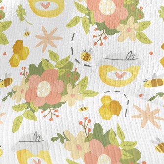 Gentle Flowers And Bee Honey Stretch Jersey