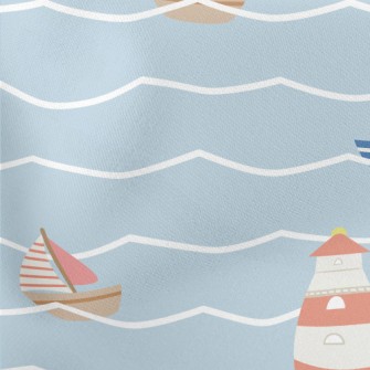 Red And Blue Sailboat And Ligh Lightweight Cotton Poplin