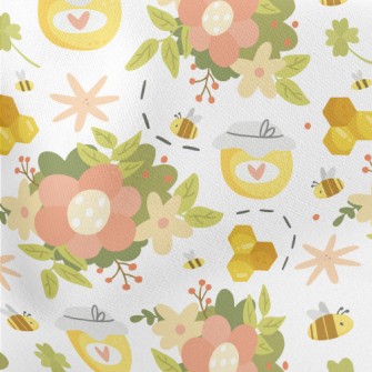 Gentle Flowers And Bee Honey Lightweight Cotton Poplin