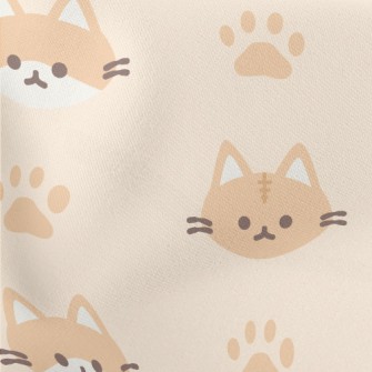 Orange And White Cat And Paw P Lightweight Cotton Poplin