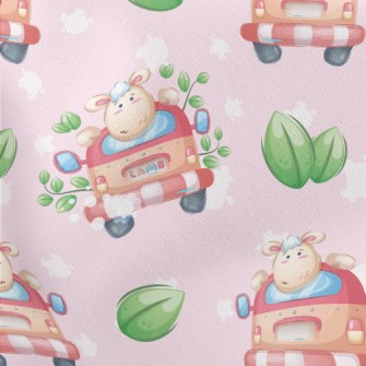 Sheep Driving A Car Lightweight Cotton Poplin