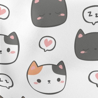 Hand Drawn Cute Cats Of Variou Lightweight Cotton Poplin