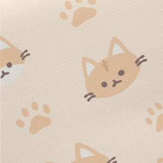 Orange And White Cat And Paw P Midweight Cotton Poplin