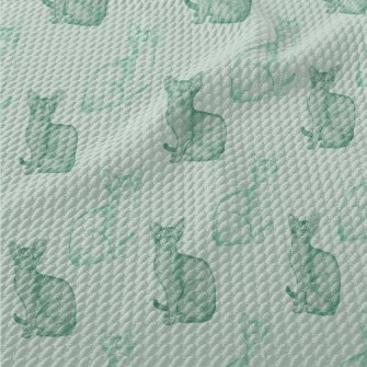 Realistic Hand Drawn Mint Cat Birdseye Piqué