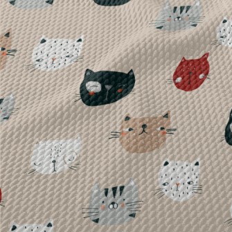 Cute Cats In Various Shapes Birdseye Piqué