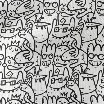 Black And White Strange Alien Waterproof Canvas