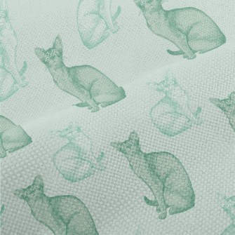 Realistic Hand Drawn Mint Cat Performance Linen