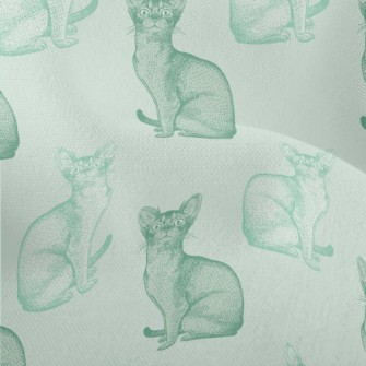 Realistic Hand Drawn Mint Cat Lightweight Performance Linen