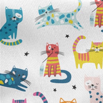 Various Colorful Cats Jersey Backed Fleece