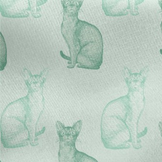 Realistic Hand Drawn Mint Cat Jersey Backed Fleece