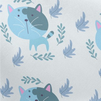 Blue Big Head Cat Pongee