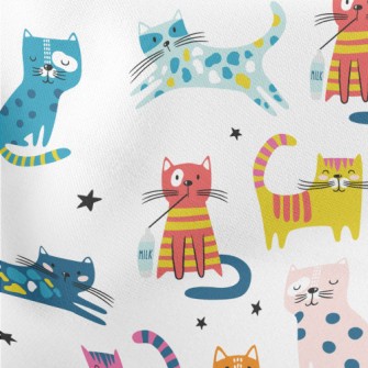 Various Colorful Cats Lightweight Cotton Poplin