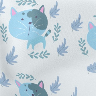 Blue Big Head Cat Lightweight Cotton Poplin
