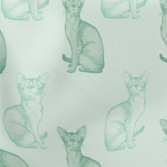 Realistic Hand Drawn Mint Cat Lightweight Cotton Poplin