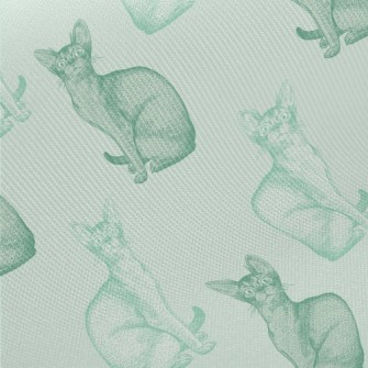 Realistic Hand Drawn Mint Cat Midweight Cotton Poplin
