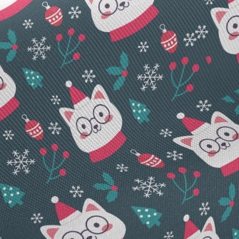 Christmas Cat Wearing Glasses Twill