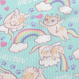 Rainbow And Unicorn Cat Birdseye Piqué