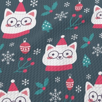 Christmas Cat Wearing Glasses Birdseye Piqué