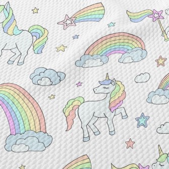 Rainbow Wand And Unicorn Birdseye Piqué