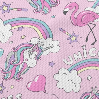 Flamingos And Fashion Unicorns Birdseye Piqué