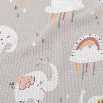 Elephants Take A Walk On A Rai Birdseye Piqué