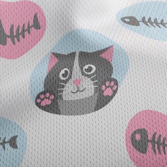 Cat And Fish Bones Athletic Mesh Flat Back