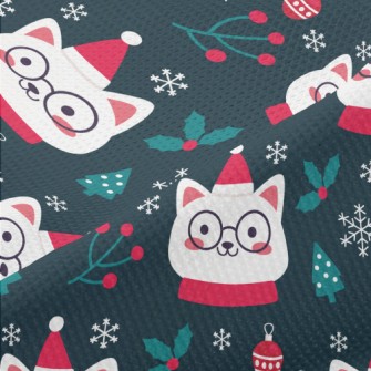 Christmas Cat Wearing Glasses Piqué