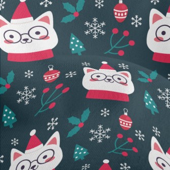 Christmas Cat Wearing Glasses Lightweight Performance Linen