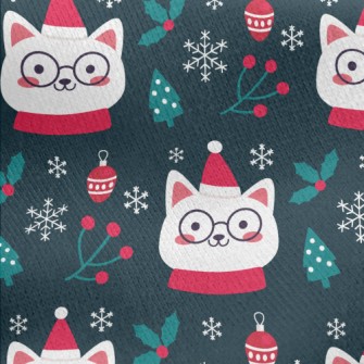 Christmas Cat Wearing Glasses Jersey Backed Fleece