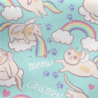 Rainbow And Unicorn Cat Jersey Backed Fleece