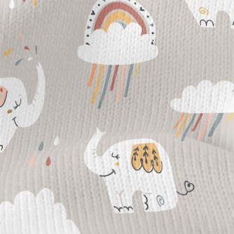 Elephants Take A Walk On A Rai Stretch Jersey