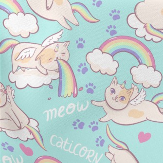 Rainbow And Unicorn Cat Lightweight Cotton Poplin
