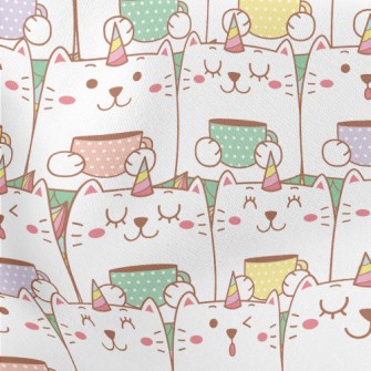 Cat Holding Coffee Lightweight Cotton Poplin