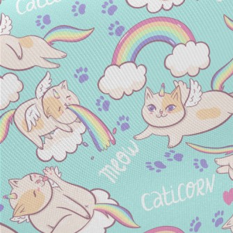 Rainbow And Unicorn Cat Midweight Cotton Poplin