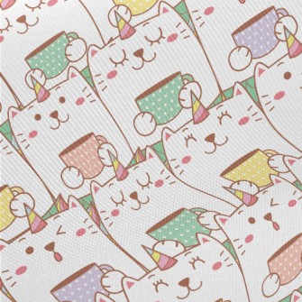 Cat Holding Coffee Midweight Cotton Poplin