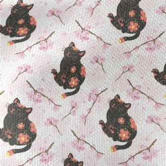 Black Cat With Cherry Blossom  Waterproof Canvas