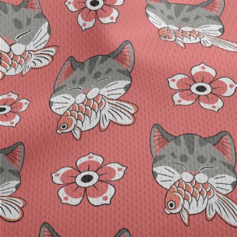 Patterned Cat Koi Athletic Mesh Flat Back