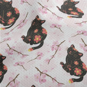 Black Cat With Cherry Blossom  Athletic Mesh Flat Back